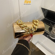 Acrylic cylinder bag patent leather shiny shoulder women's thick chain handbag