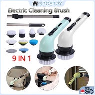 【SG-SPOETRY】9 in 1 Portable Electric Cleaning Brush Set Kit Replaceable Cleaning Heads Scrubber Elec