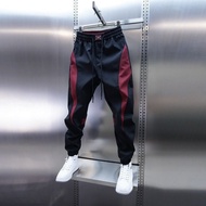 New Style Men's Pants Style Street Wear Ankle-Leg Ankle-Length Pants Stitching Men's Pants Red Casua