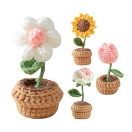 Woven Flower Pot Realistic Crochet Small Potted Flowers Soft Cute Fake Flower Pot for Desk Dining Table Colorful Artificial Potted Flowers for Windowsill Bedside Table latest