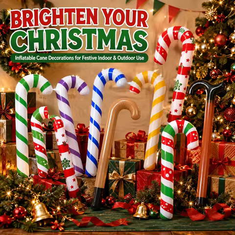 1pc Giant Inflatable Christmas Candy Cane Walking Stick Photo Booth Prop for Party Stage Store Mall 