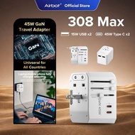 Airbot Air-308MAX Universal Travel Plug Adapter 45W International Worldwide Multi Adapter with USB +