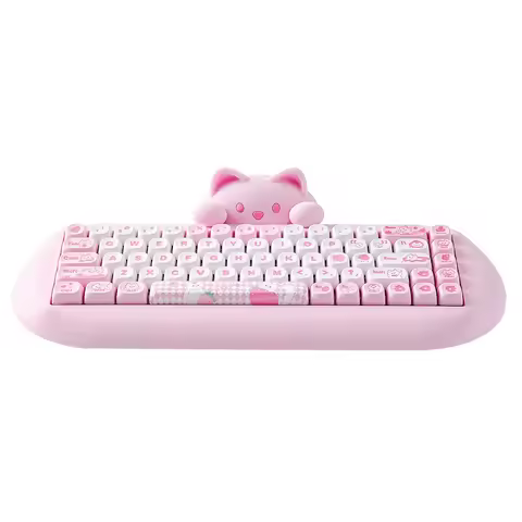 YUNZII C68 Pink 65% Hi-Fi Cute Cat Silicone Hot Swap NKRO Ergonomic Wireless BT5.0/2.4G/Wired RGB Me