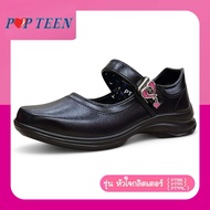 POPTEEN รองเท้านักเรียนหญิง หนังสีดำ