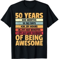 Adult T-Shirt 50 Years Awesome I Days Hours Minutes I 50th Birthday T-Shirt Fashion Tops for Boys an