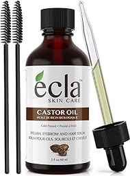 Castor Oil Organic Cold Pressed - Eyelash &amp; Eyebrow Growth Oil 100% Pure USDA Certified 60ml - 2 Oz for Hair, Beard, Eyelashes and Eyebrows - Includes a Set of Brushes and Eyeliner Applicators kit