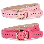 Children's Round Buckle Simple and Fashionable Women's Belt with Five-pointed Star Hole Hollowed-out