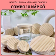 Combo of 10 Wooden Lids in Many Sizes (5cm - 13cm) to Cover Candle Cups, Glass Jars - With Silicone 
