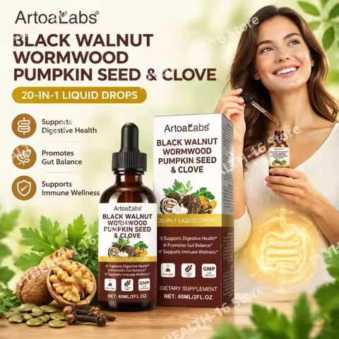 Black Walnut Wormwood Pumpkin Seed & Clove 20-IN-1 Liquid Drops Supports Botanical Digestive Health 