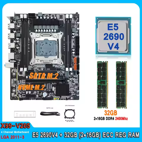 X99 Motherboard Set LGA 2011-3 Kit Xeon E5 2690 V4 CPU Processor With 32GB (2*16GB) DDR4 2400MHZ Mem