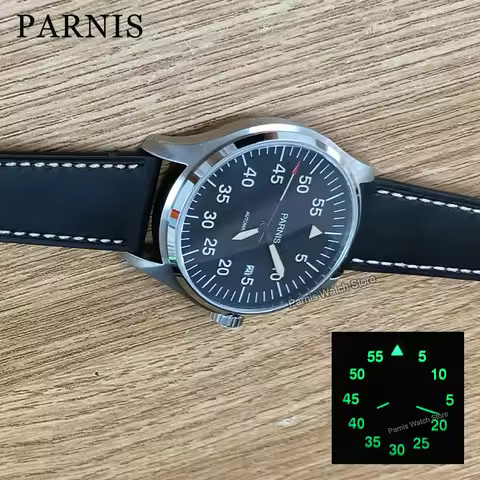 Parnis 44mm Sapphire Crystal Automatic Movement Men Aviator's Watch 5ATM Waterproof
