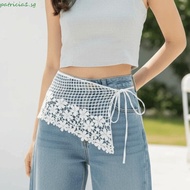 PATRICIA1 Crochet Flower Butt Curtain, Vintage Embroidered Waistband White Hollow Fake Collar, Tempe