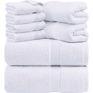 EURO Towels 8 Piece Premium Towel Set, 2 Bath, 2 Hand, and 4 Face Towel,100% Ring Spun Cotton