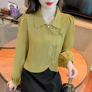 🍄Ready Stock Autumn Women 2023 Long Sleeve Shirt Korean Style Plus Size White Blouse Putih Blause Wanita Baju Kemeja Perempuan