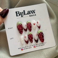 [ BYLAW.NAILS ] Red and White Strawberry Fake Nails | PREMIUM FAKE NAILS | PRESS ON NAILS|False Nail