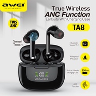 Awei TA8 ANC Bluetooth 5.2 Sport Headset LED Display Noise Cancelling Type-C Earbud Gamer TWS Wireless HiFi Earphone With Mic