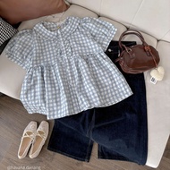 (PB.HAVANA) Áo kiểu OLLIE babydoll cổ bèo hoạ tiết caro phối cúc AO587