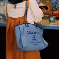 💎Chanel香奈兒｜洗水牛仔亮片字母沙灘包 Tote購物袋｜小號｜98新