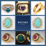 ROVSKI Fashion Korean Ready Stock Jewelry Cincin Perempuan Purple Zircon Rhinestone Blue Vintage Batu Permata Gold Emas 916 and Silver Ring