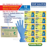 Top Glove Nitrile Powder Free Examination Glove - Blue (1 Carton-10 box)(Size : XS, S, M, L, XL)
