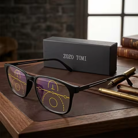 Men Women Ultralight Metal Progressive Multifocal Reading Glasses Classic Designer Style Luxury Bran