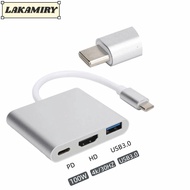 LAKAMIRY 3 in 1 Type-C Hub, TypeC to HD Compatible USB PD 4K Output TypeC Docking Station, Plug and 
