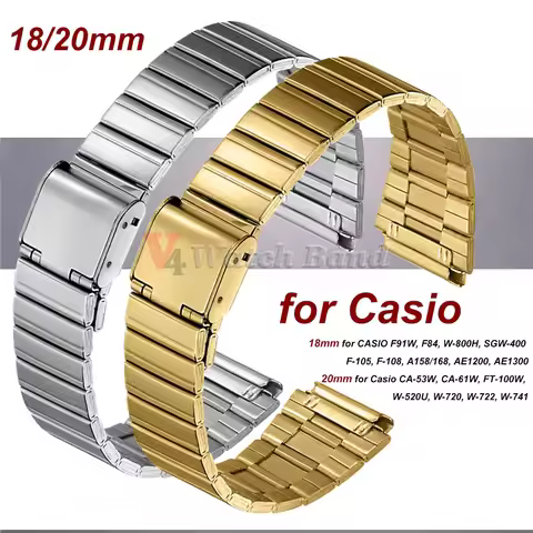 Steel Watch Strap 18mm for CASIO F91W W-800H W800H SGW400 F84 F105/108 A158/168 AE1200 Band 20mm for