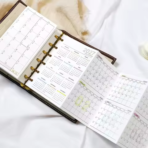2027 2026 4-Fold Yearly Calendar Binder Refill A6 A7 M5 Yearly Summary for Planner Habit Tracking Jo
