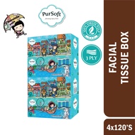 Pursoft Classic Chocolate Rain Limited Design 3Ply Facial Tissue Boxes Face Tissue Tisu Muka - 120 Sheet x 4 Boxes
