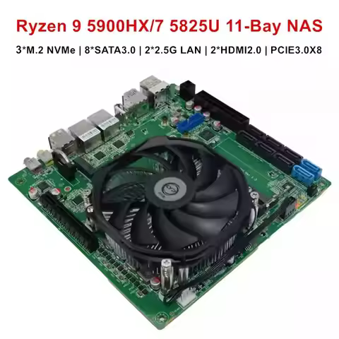 Topton 11-Bay ITX NAS Motherboard AMD Ryzen 9 5900H HX 7 5825U 5600U 3*NVMe 8*SATA 2*2.5G LAN 2*DDR4