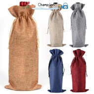 CHAMPIONO 3Pcs Wine Bottle Cover, Champagne Gift Drawstring Linen Bag,  Washable Packaging Pouch Wine Bottle Bag Wedding Christmas Party