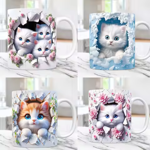 3D cat coffee ceramic mug kitten love friends birthday gift tea cup Christmas gift mug