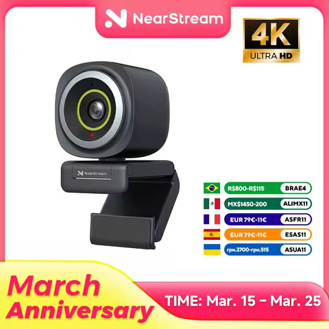 Nearstream 4K Webcam HDR 1080P@60FPS Noise Canceling Mic 45°-95°Adjustable FOV Auto Focus AI Framing
