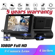 (5year warranty) 3-Way Record Car Camera Dashcam 64gb Front + Back + Interior Recorder Video Cam Nig