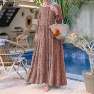 ZANZEA Women Casual Long Sleeve Printed Tiered Muslim Long Dress