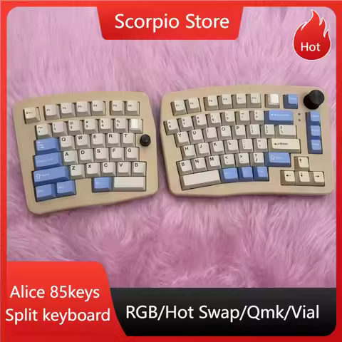 Feker Alice85 Wired Split Keyboard Ergonomics Hot Swap Kit QMK/VIAL RGB MX Switch Type-c Dual Knob S