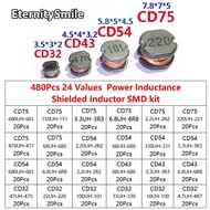 【Exclusive Limited Edition】 480pcs/ Box Cd32 Cd43 Cd54 Cd75 24 Value Power Inductance Shielded Inductor Smd Kit 2.2uh 4.7uh 10uh 47uh 68uh 100uh 330uh 680uh
