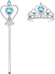 Tiara Crown and Fairy Wand, 2 Pieces Princess Dress-up Party Accessories with Wand and Tiara Crown f