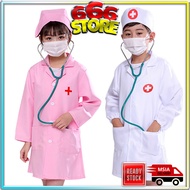 [New Arrival] Kids Costume Play Doctor Uniform Dress Girl Boy Learning Clothes Free Size Baju Doktor Kanak [666 Store]