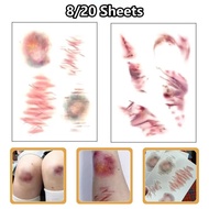 8/20Sheets Halloween Bruises Tattoo Stickers Red Blood Clot Face Tattoo Waterproof Cosplay Gifts
