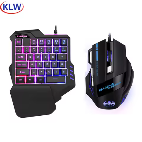 Gaming Keyboard And Mouse Combos RGB Backlit One-Handed Keypad Mice 3200 DPI with Game Converter for