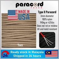 Made in USA - 3mm Type II 425 Tali Paracord Rope Parachute Cord - Tan