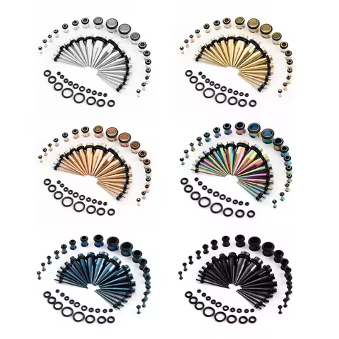 36Pcs/Lot 14G-00G Ear Gauges Stretching Kit Tapers Plugs Eyelets Stainless Steel Tapers and Plugs Ex