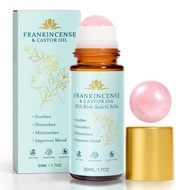 Castor Oil and Frankincense Roll On – Rose Quartz Roller Ball, Organic Cold Pressed Castor Oil for E