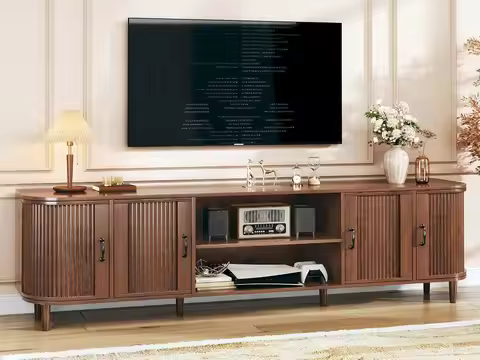 TV Stand for 75 inch TV, Modern Entertainment Center for 55/60/65/75 inch TV, with Fluted Door Cabin