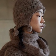 肉桂 羊駝毛針織帽子 保暖護耳百搭毛線帽