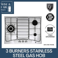 EF Stainless 68cm Steel Built-in Gas Hob | The Italia EFH3760TNVSB 3-Burner Hob | PUB/LPG