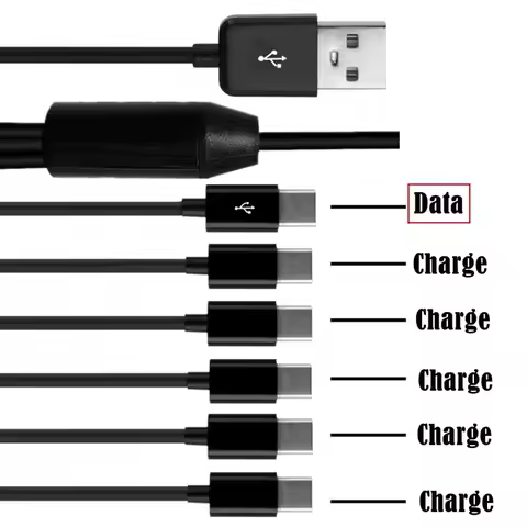 USB2.0 AM One to Six USB-C Charging Cable 1/6 In One, With 6 Type-C Male Interface Charging Data Cab