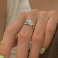 Irregular Blue Moonstone Open Ring Female ins Niche Design Light Luxury Fashionable All-Match Men Wo