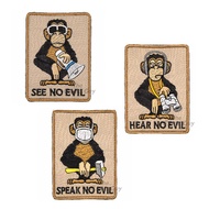 3 Wise Monkeys Funny Tactical Fashion Embroidery Morale Patch Self Adhesive Velcro Magic Tape Patche